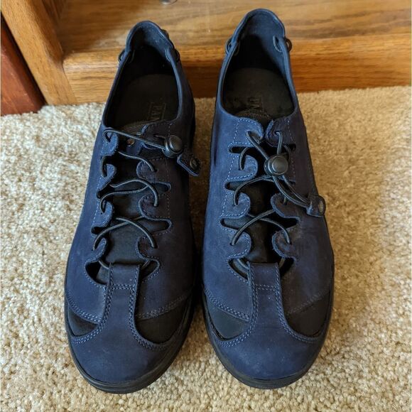 Pandere orthopedic adjustable leather sneaker sz 12 euc blue suede - Picture 1 of 5